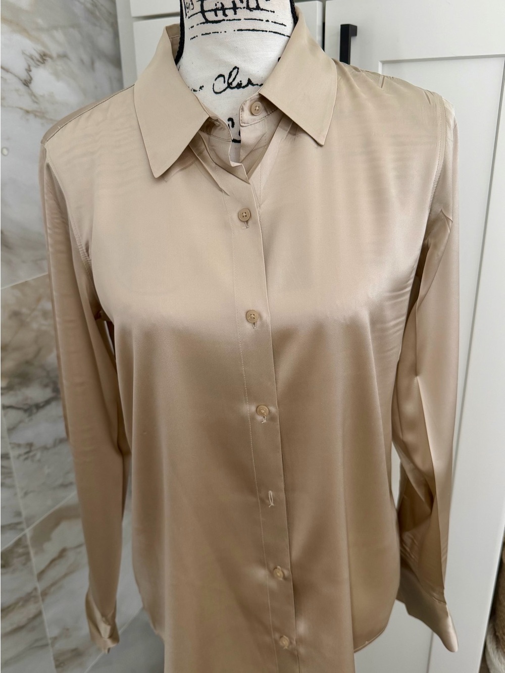 ANTONIO MELANI Champagne Silk Button-Down Shirt Button Luxury Business Party